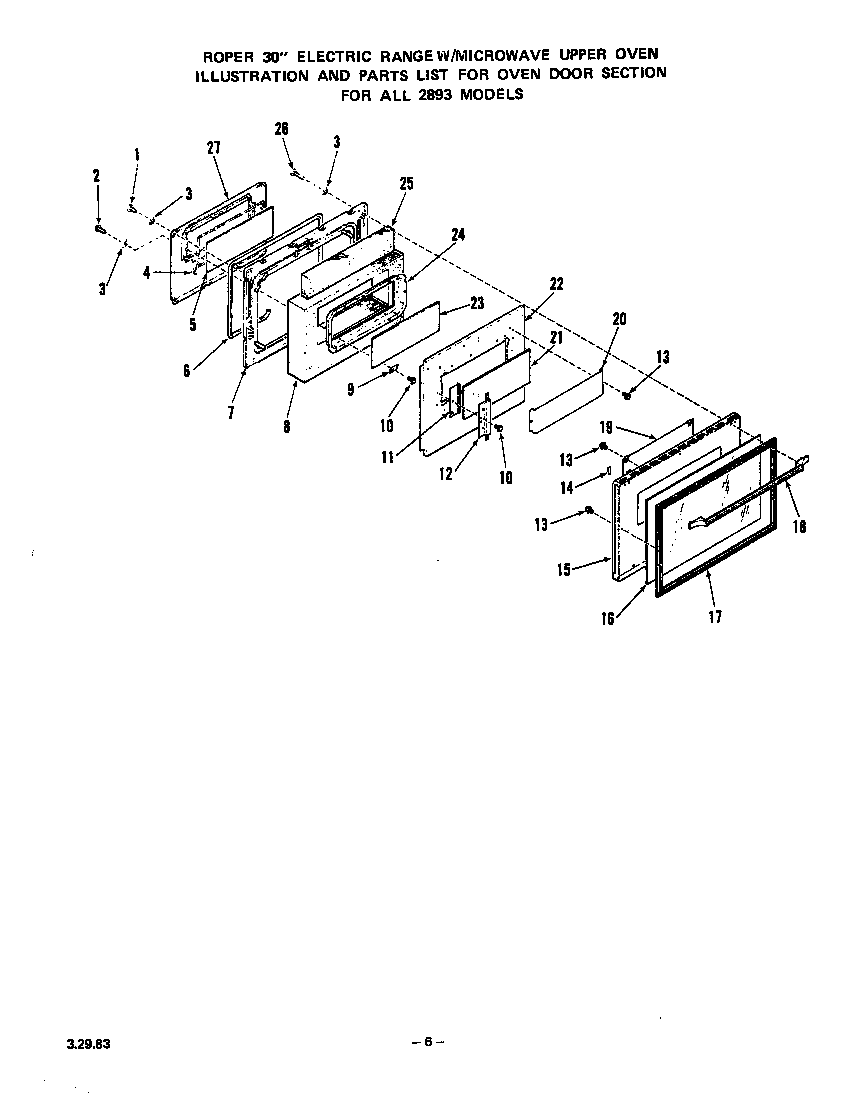 Roper 2893W0A oven door diagram