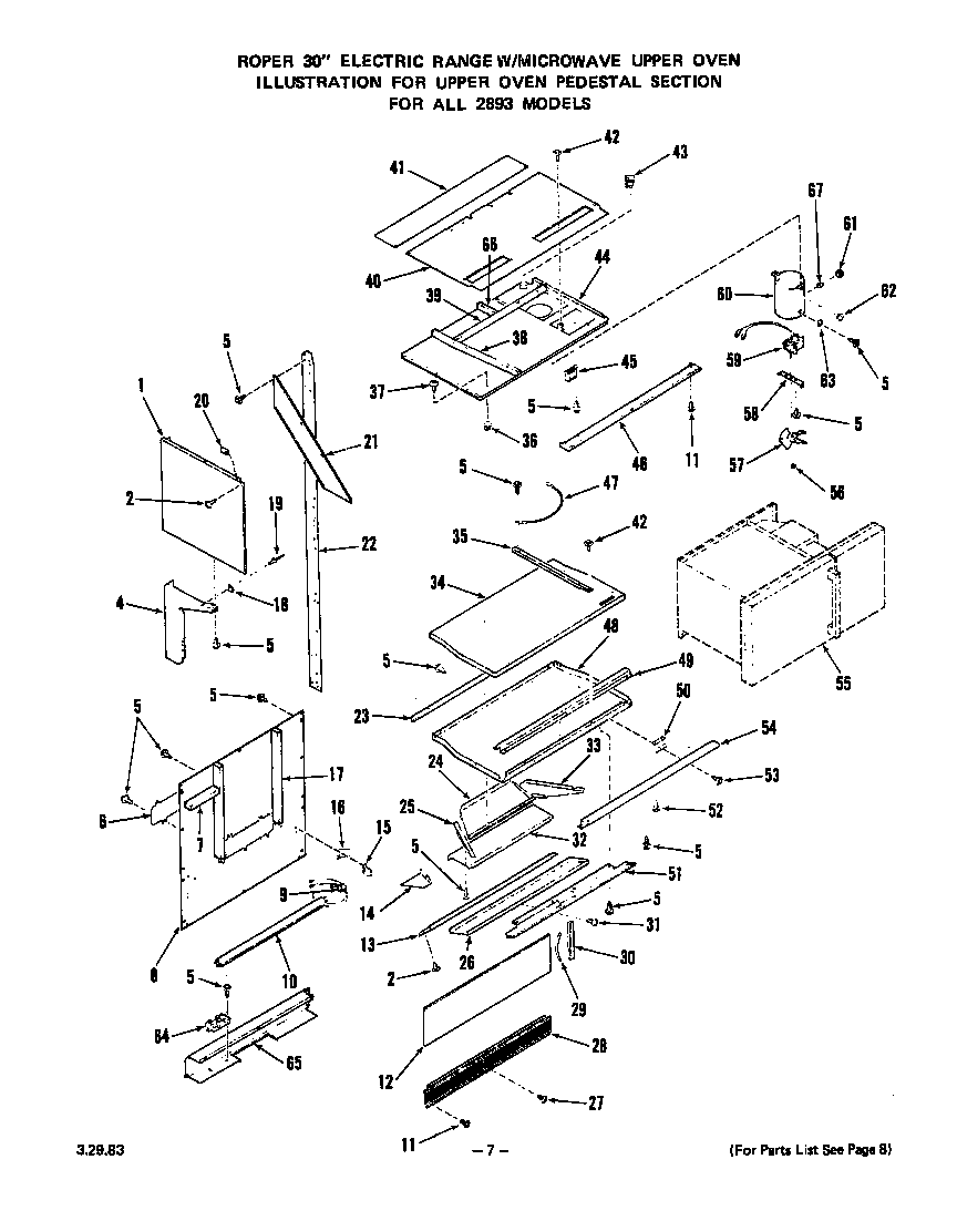 Roper 2893W0A upper oven pedestal diagram