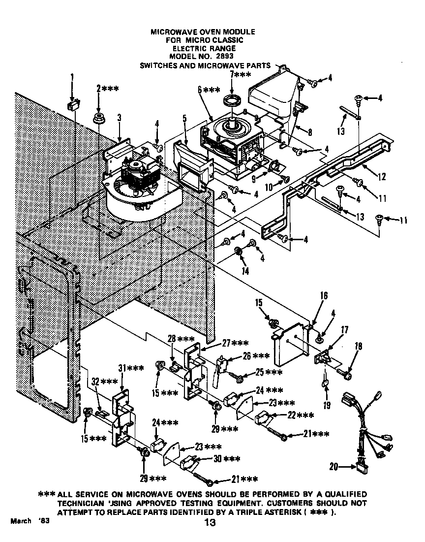 Roper 2893W0A switches and microwave diagram