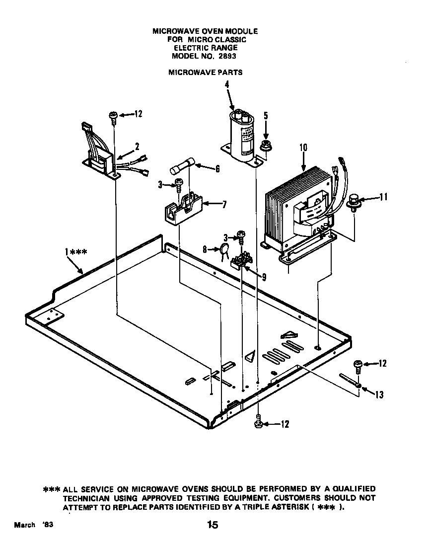 Roper 2893W0A microwave parts diagram