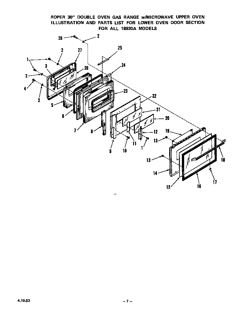 Roper 1893*0A lower oven door diagram