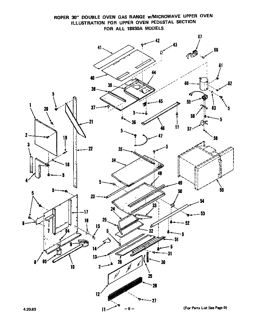 Roper 1893*0A upper oven pedestal diagram