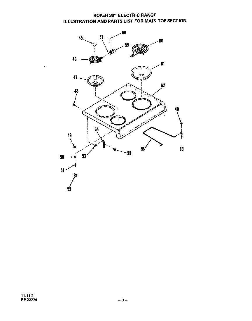 Roper 2233Z1A main top diagram