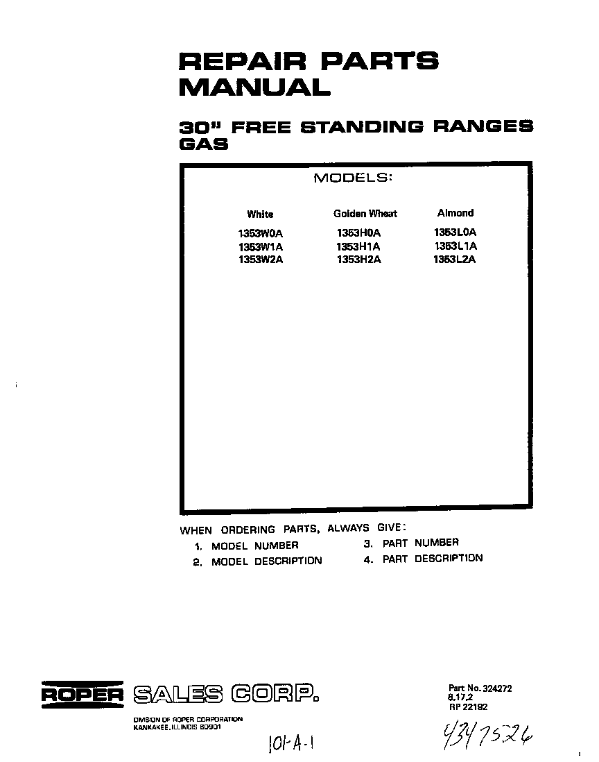 Roper 1353*0A cover page-text only diagram