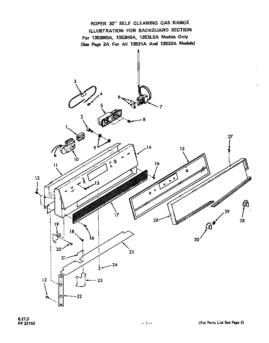 Roper 1353*0A backguard diagram