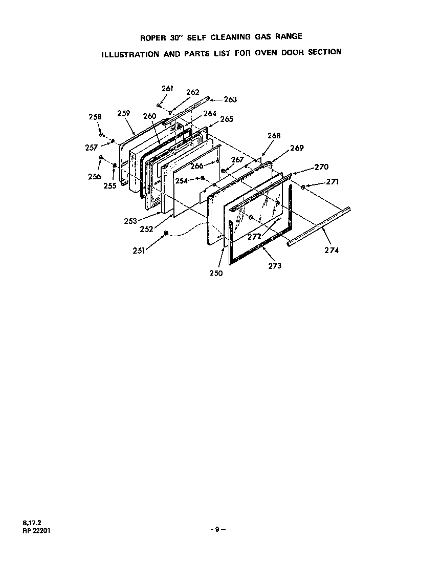 Roper 1353*0A oven door diagram