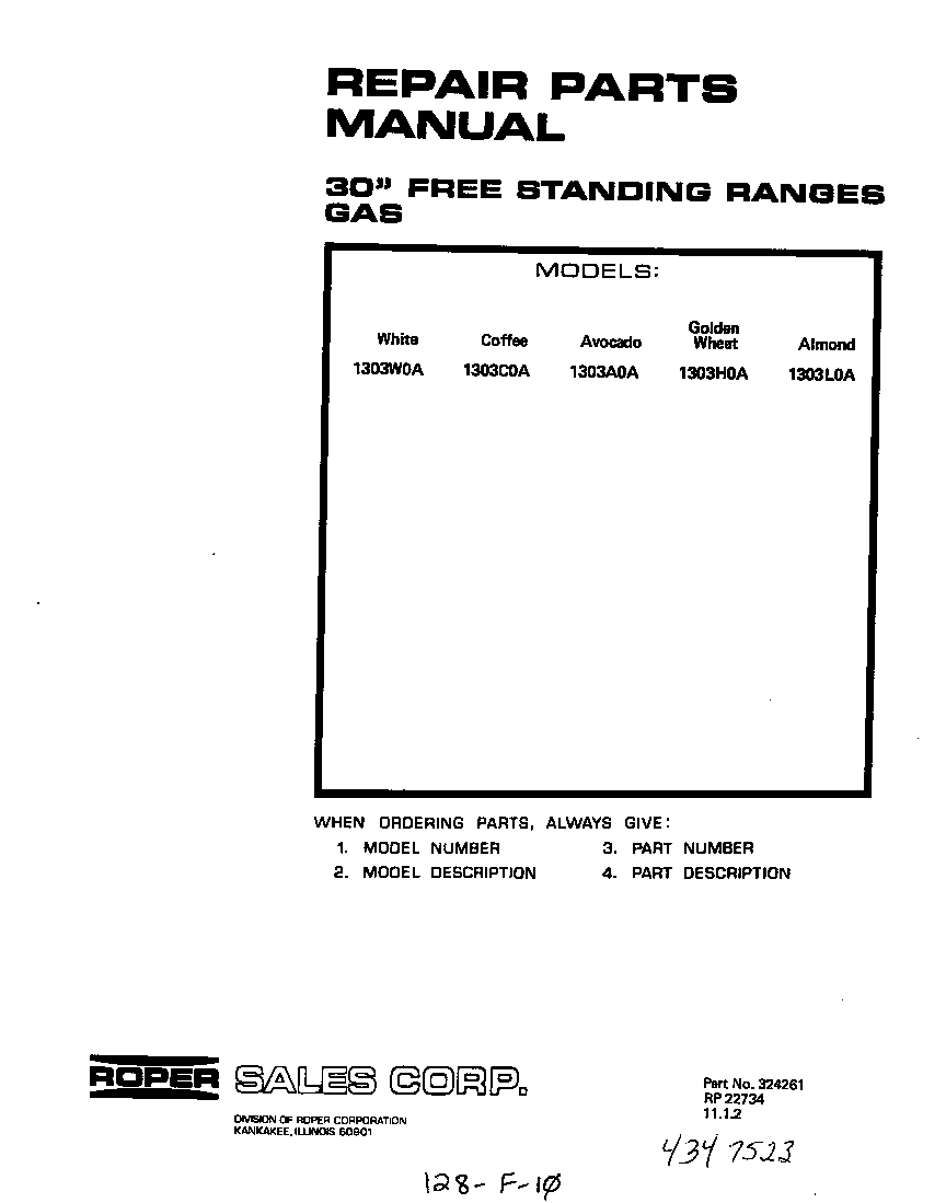 Roper 1303*0A cover page-text only diagram