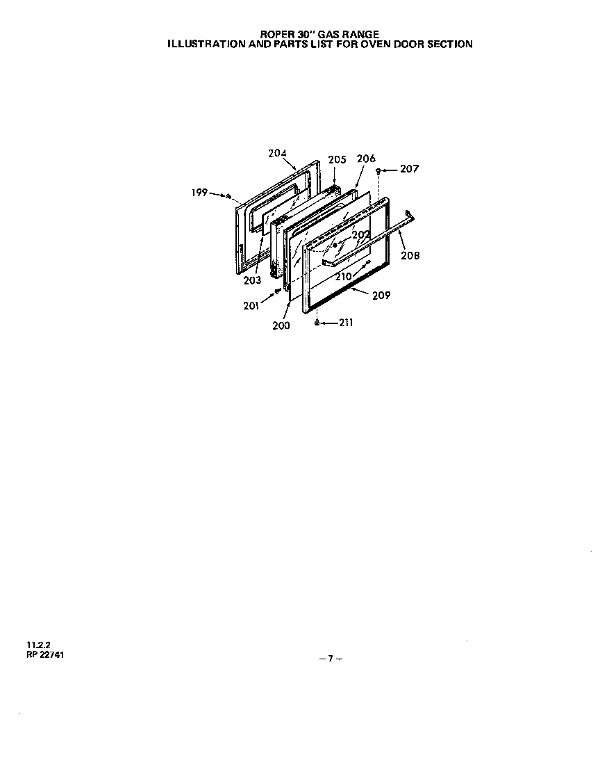 Roper 1303*0A oven door diagram