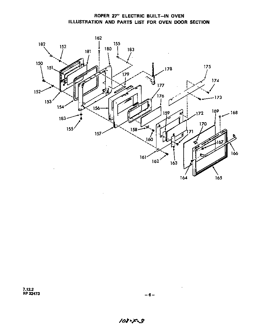Roper 2092B1A oven door diagram
