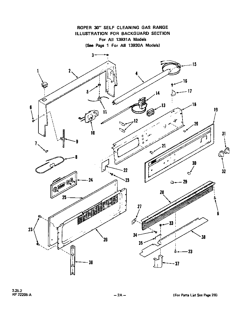 Roper 1393*0A backguard (for all 13931a models) diagram