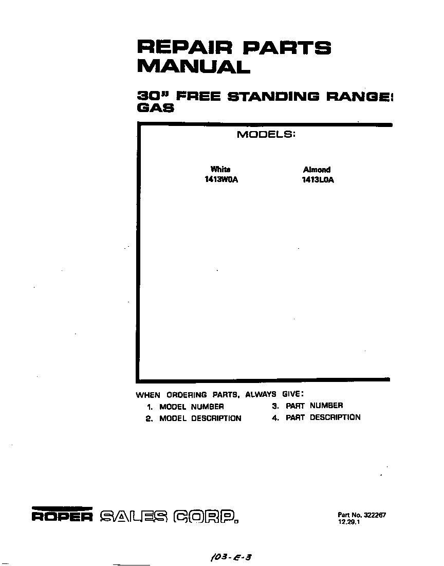 Roper 2521W00 cover page diagram