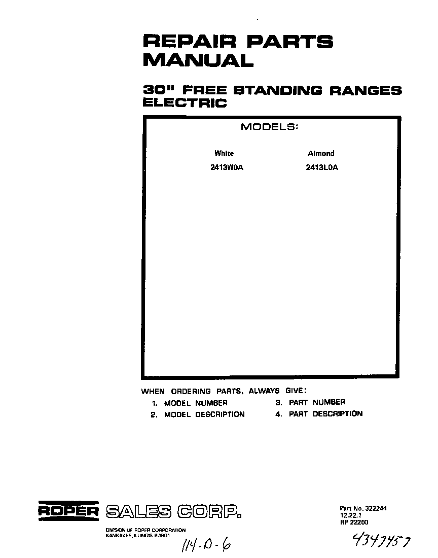 Roper 2413*0A cover page diagram