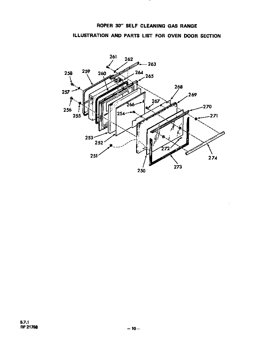 Roper 1352W06 oven door diagram