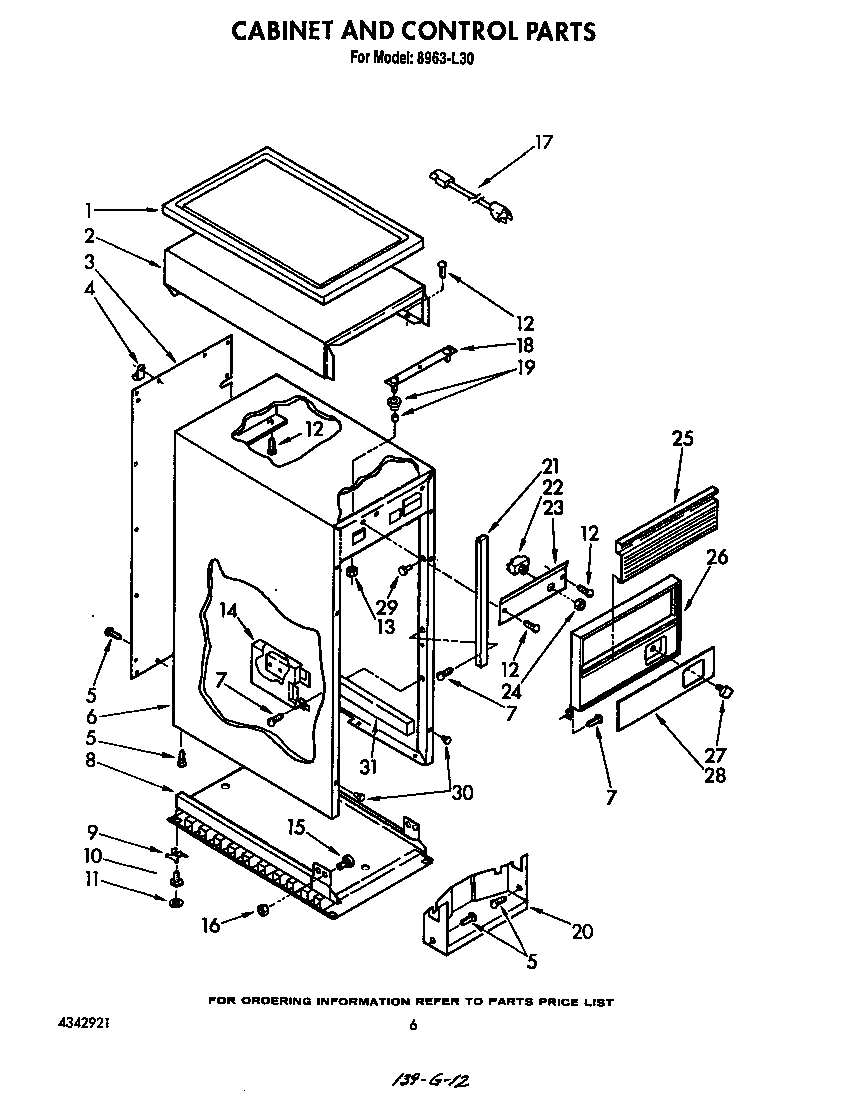 Roper 8963L30 cabinet and control diagram
