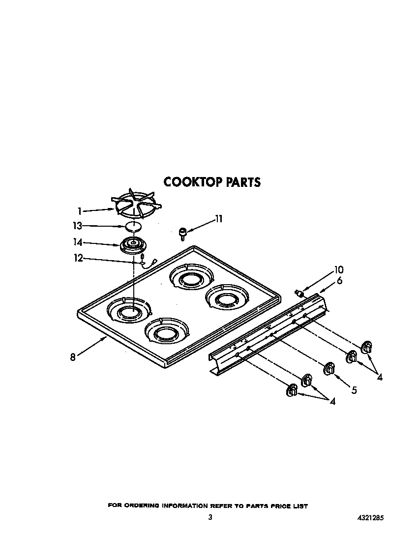 Roper FGP357XW0 cooktop diagram