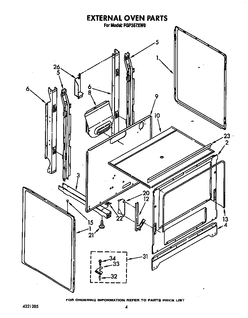 Roper FGP357XW0 external oven diagram