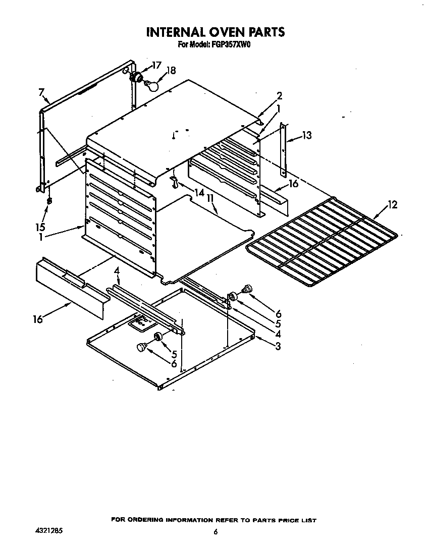 Roper FGP357XW0 internal oven diagram