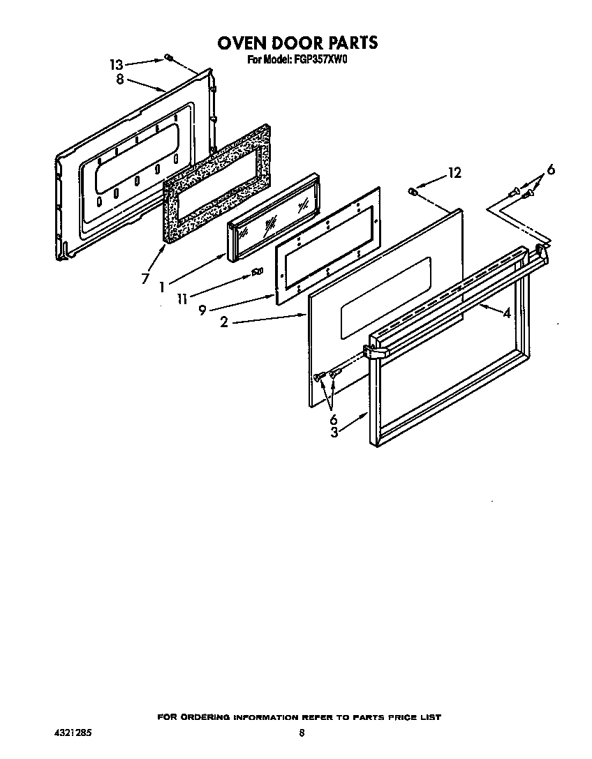 Roper FGP357XW0 oven door diagram