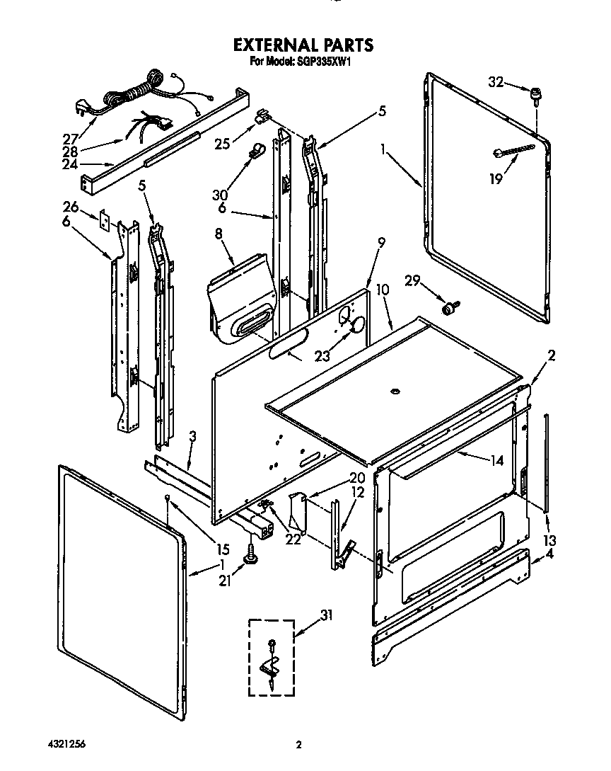 Roper SGP335XW1 external diagram