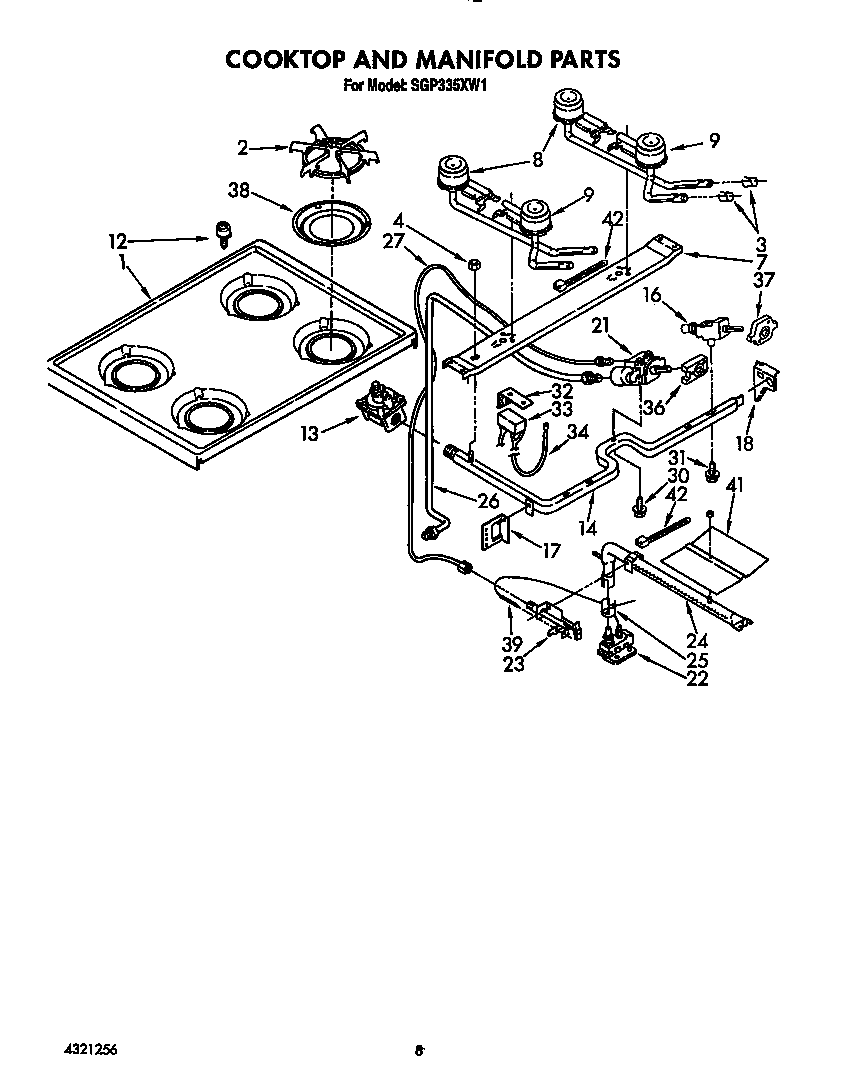 Roper SGP335XW1 cooktop and manifold diagram