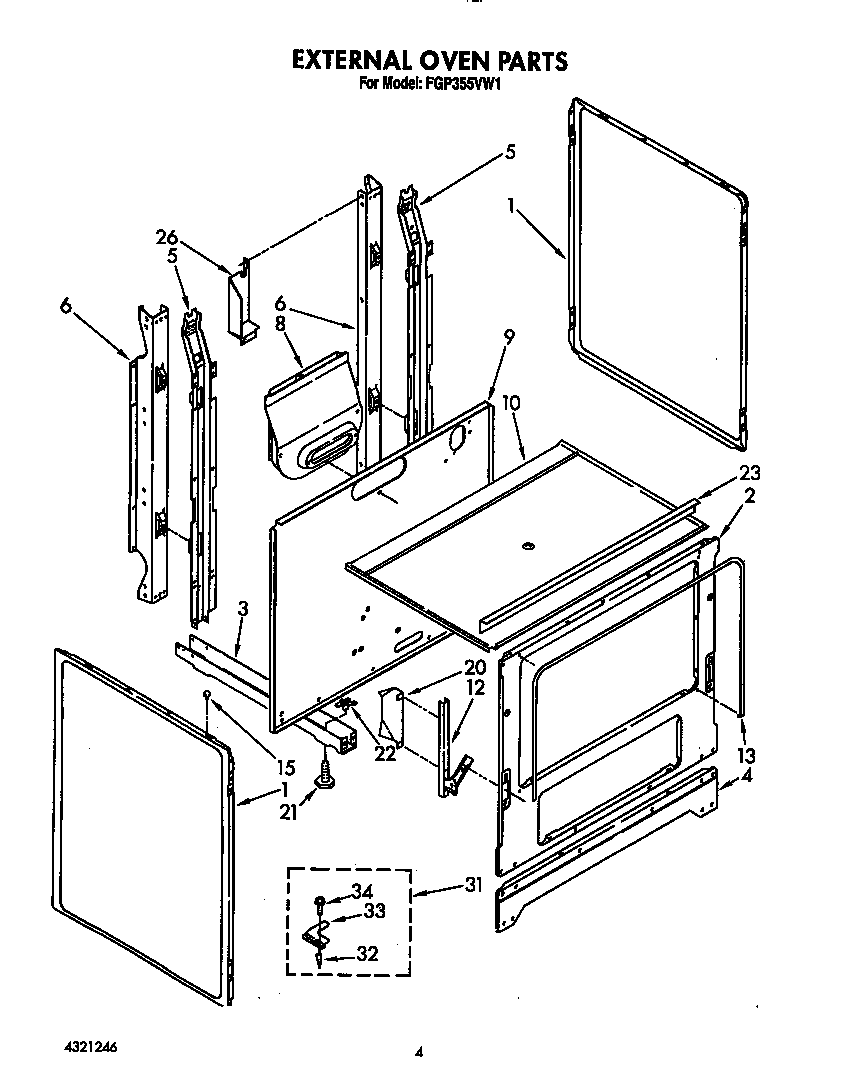 Roper FGP355VW1 external oven diagram