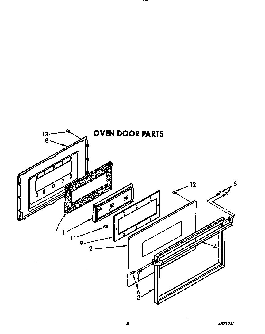 Roper FGP355VW1 oven door diagram
