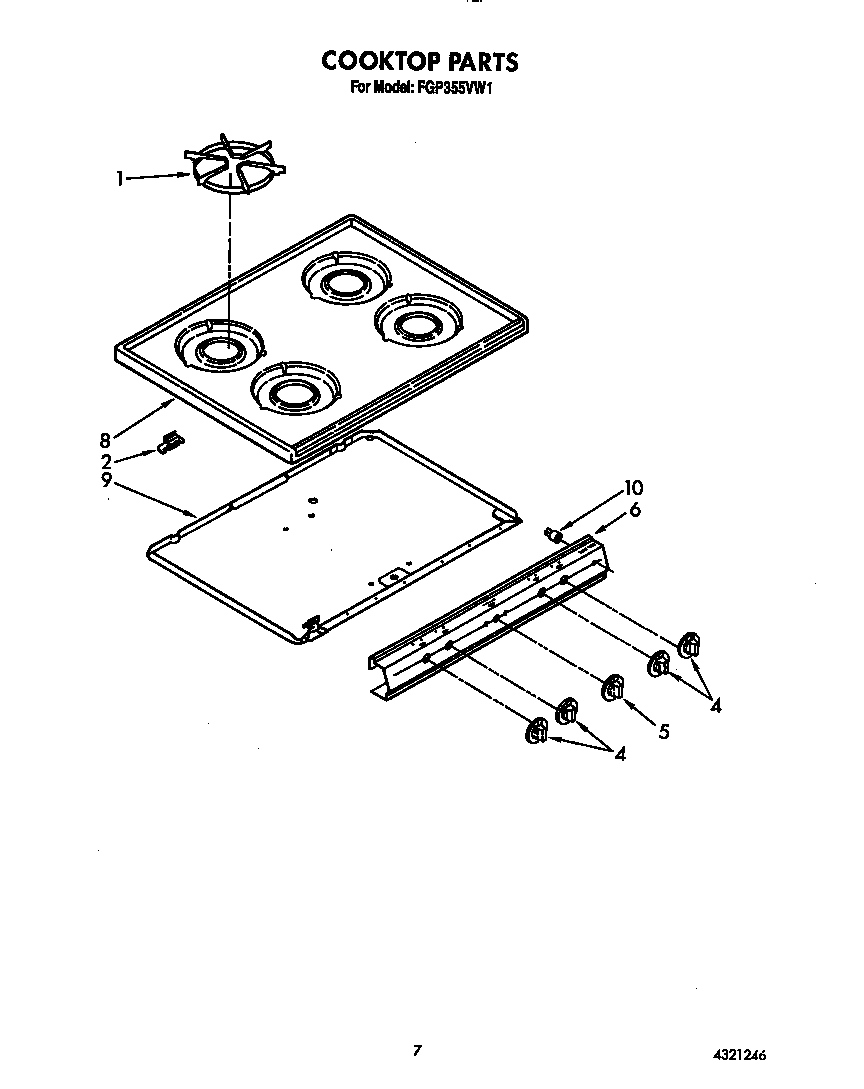 Roper FGP355VW1 cooktop diagram