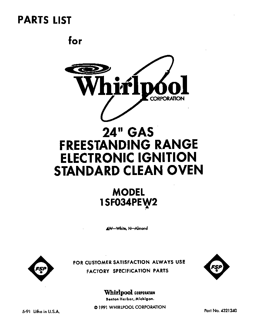 Whirlpool 1SF034PEW2 front cover diagram