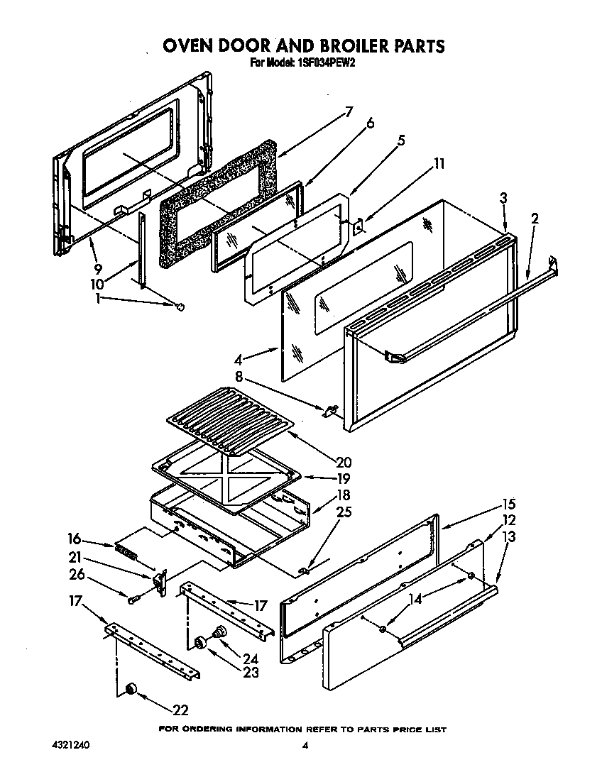 Whirlpool 1SF034PEW2 oven door and broiler diagram