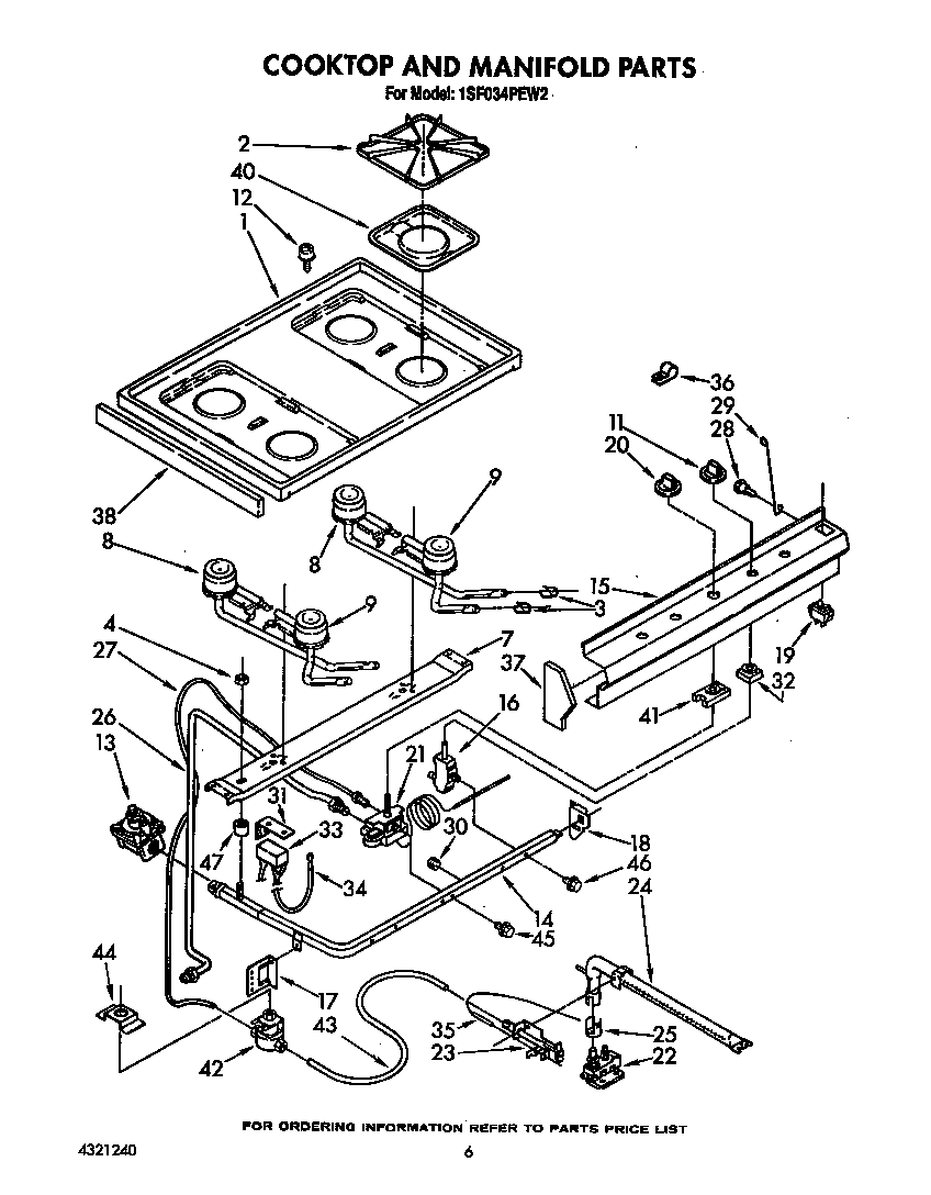 Whirlpool 1SF034PEW2 cooktop and manifold diagram