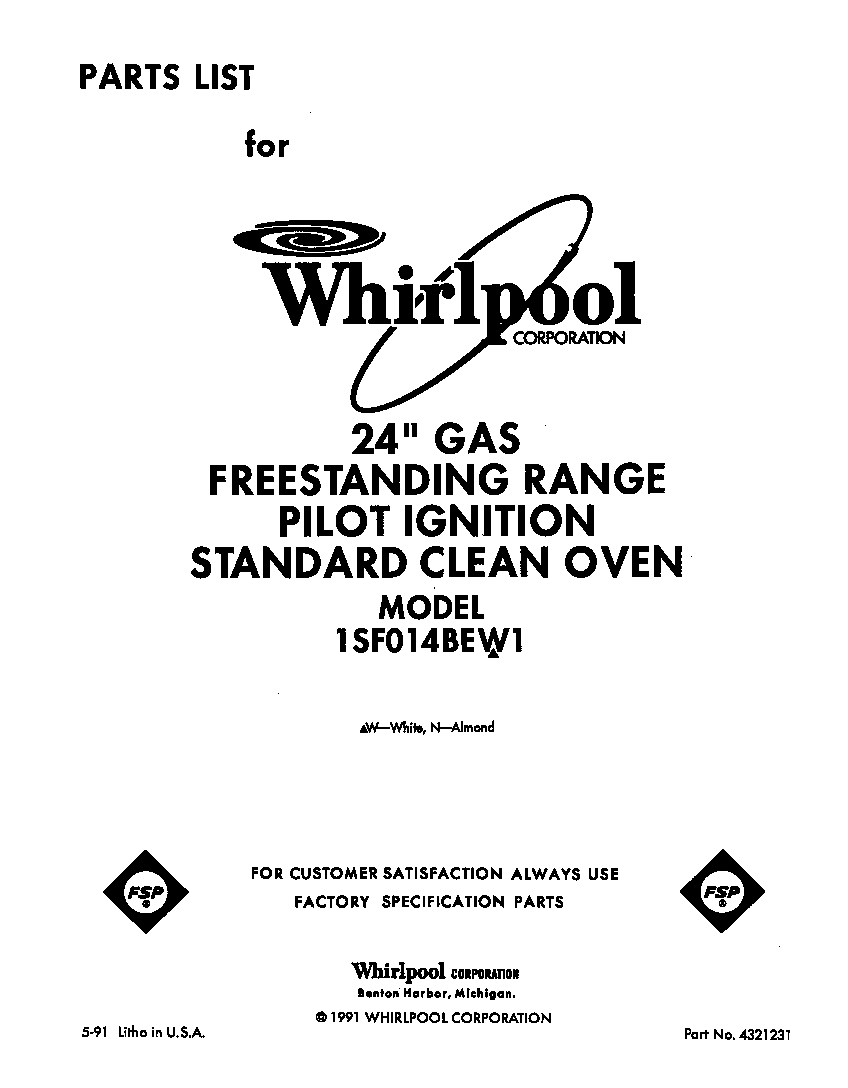 Whirlpool 1SF014BEW1 front cover diagram