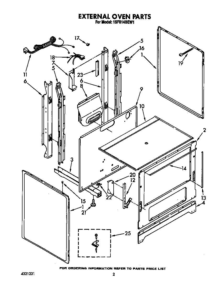 Whirlpool 1SF014BEW1 external oven diagram