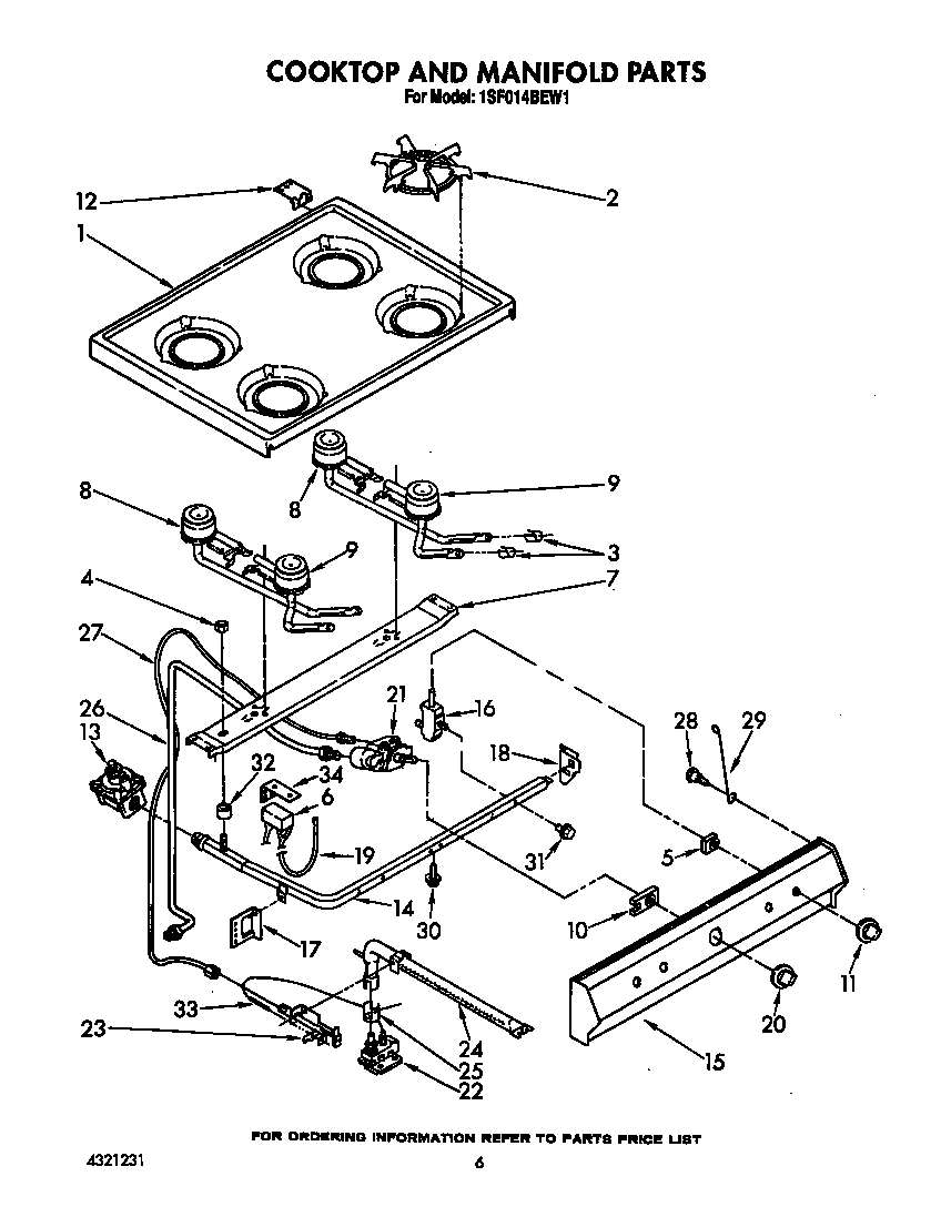 Whirlpool 1SF014BEW1 cooktop and manifold diagram
