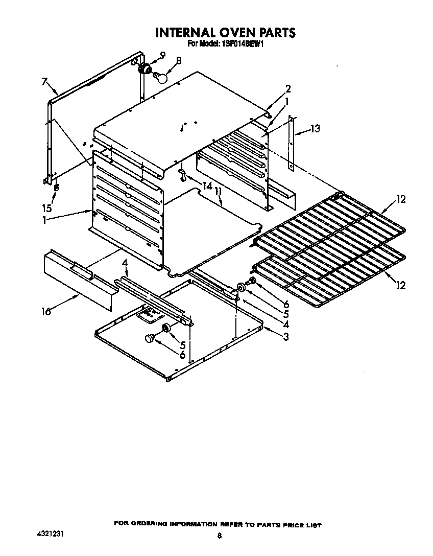 Whirlpool 1SF014BEW1 internal oven diagram