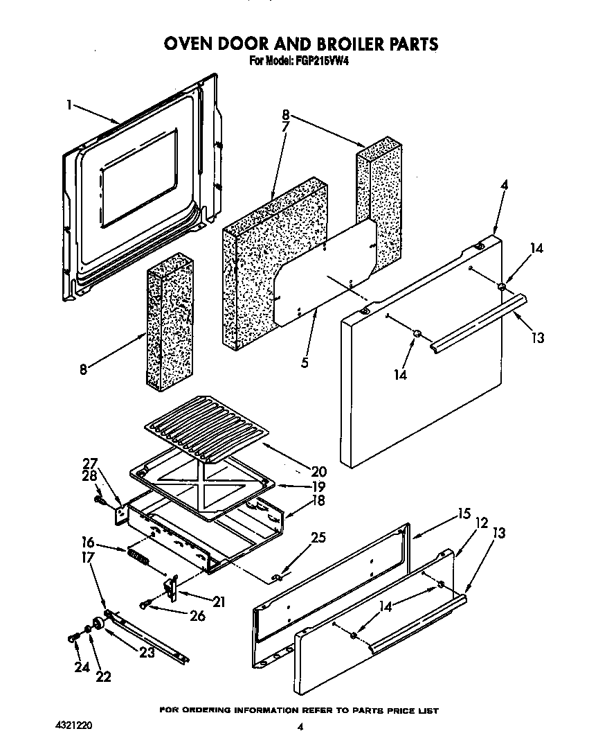 Roper FGP215VW4 oven door and broiler diagram
