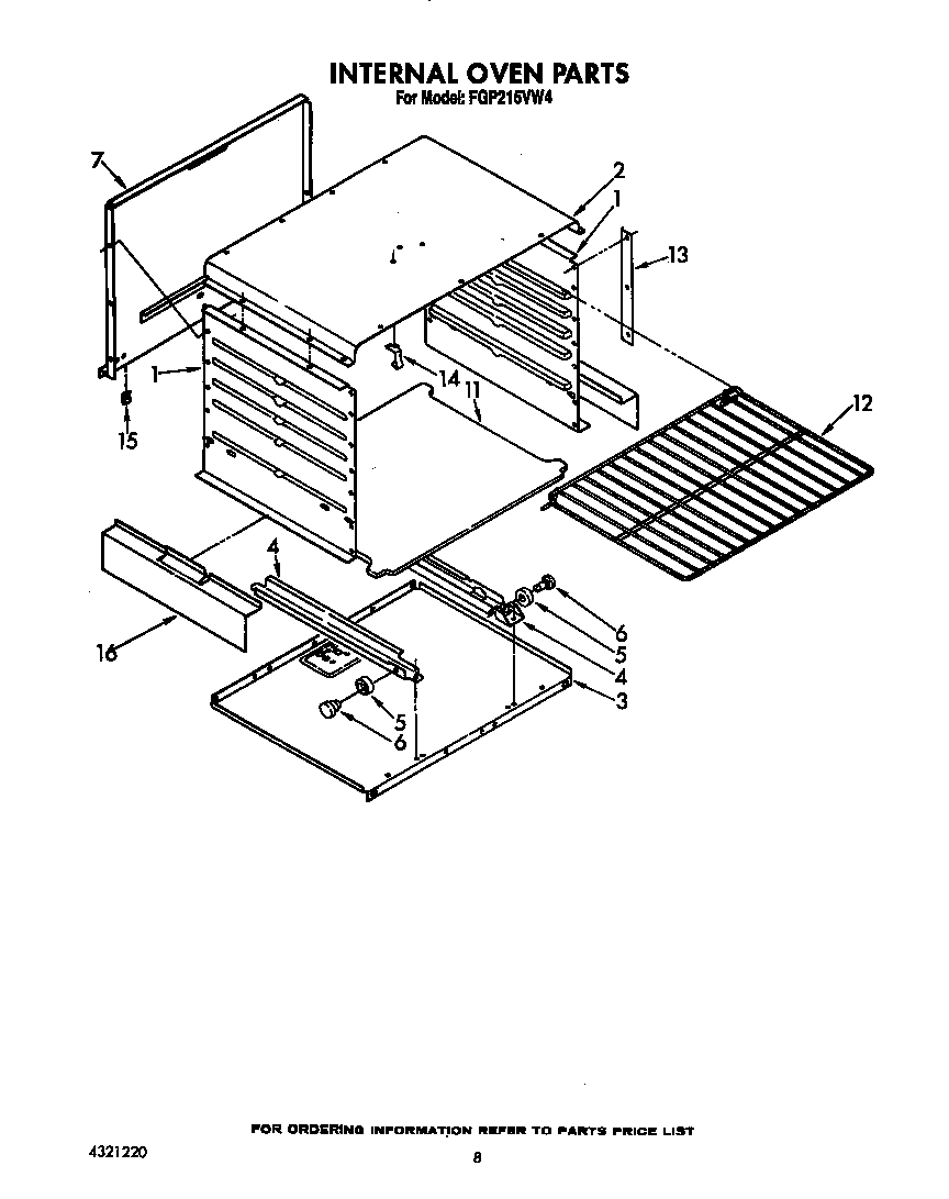 Roper FGP215VW4 internal oven diagram