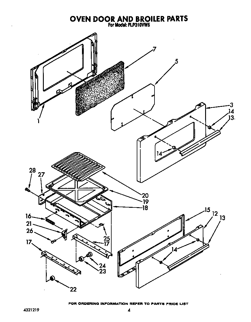 Roper FLP310VW5 oven door and broiler diagram