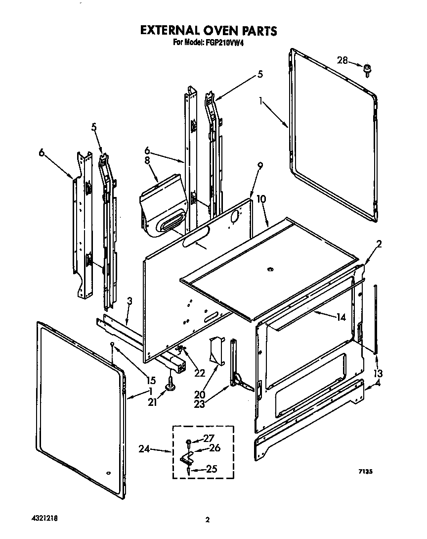 Roper FGP210VW4 external oven diagram