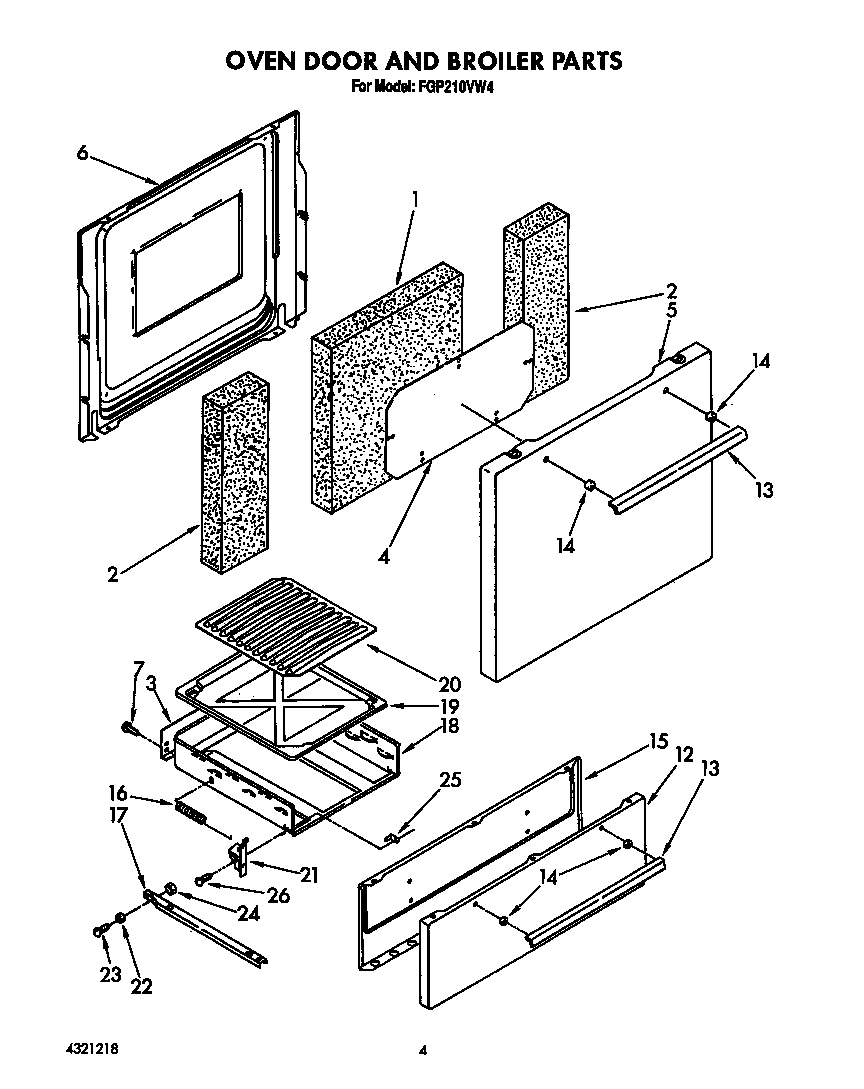 Roper FGP210VW4 oven door and broiler diagram