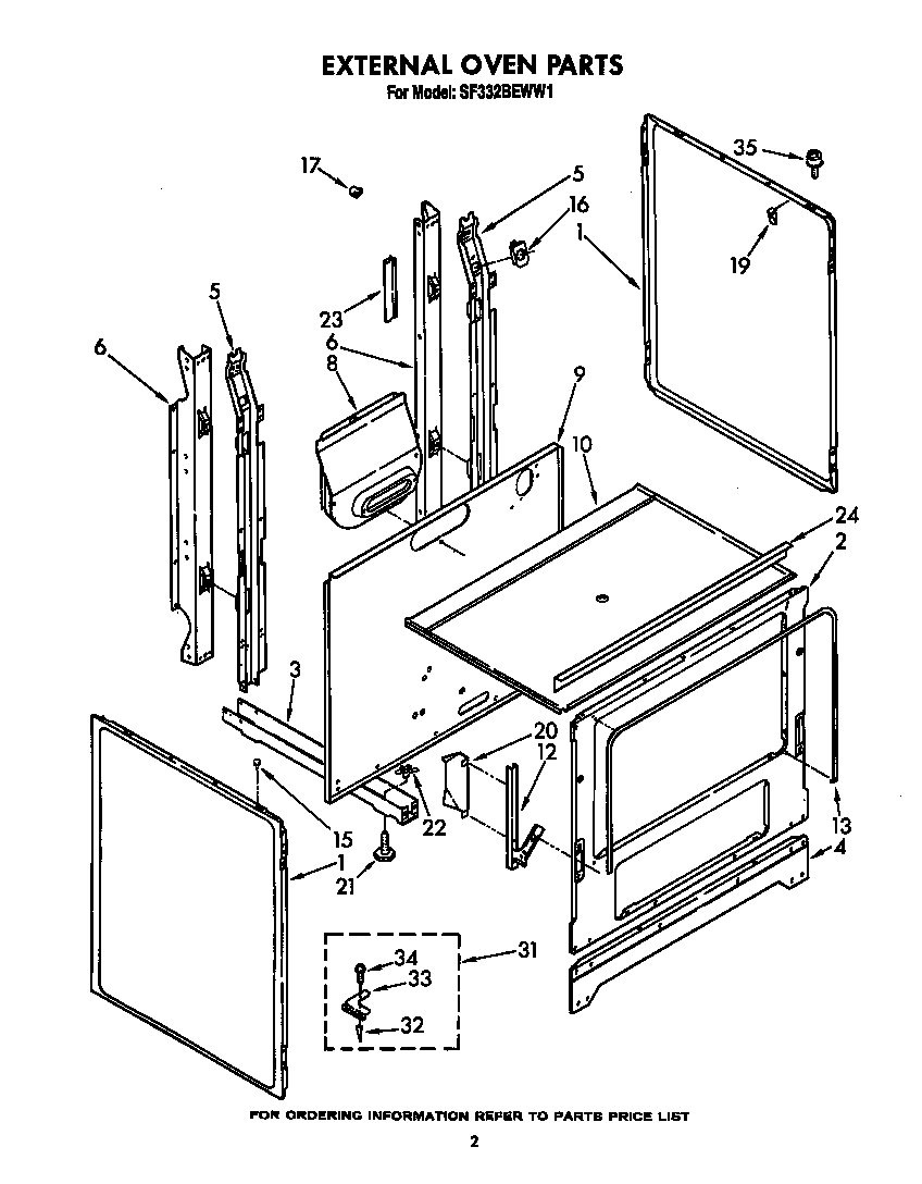 Whirlpool SF332BEWW1 external oven diagram