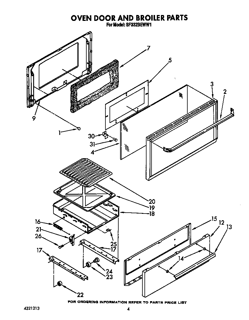 Whirlpool SF332BEWW1 oven door and broiler diagram