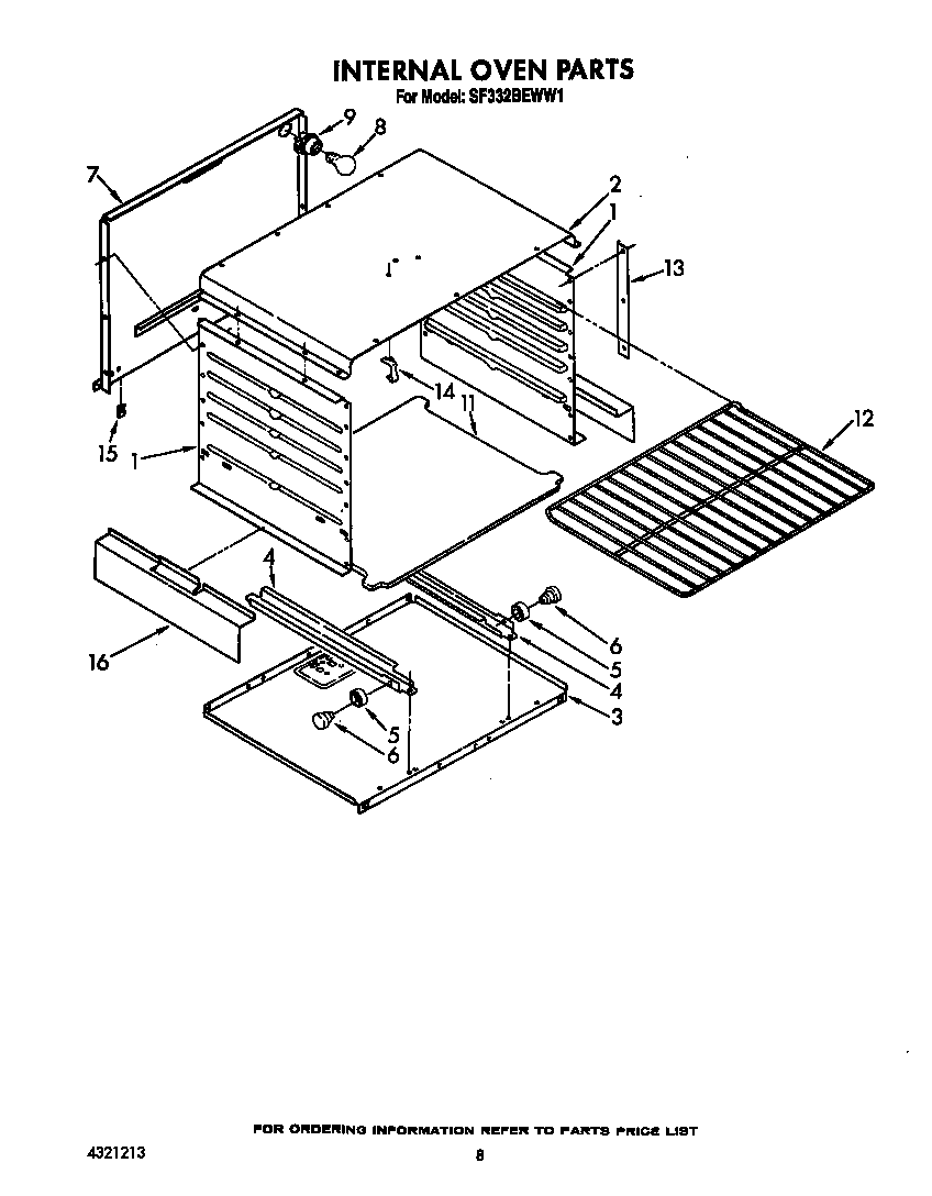 Whirlpool SF332BEWW1 internal oven diagram
