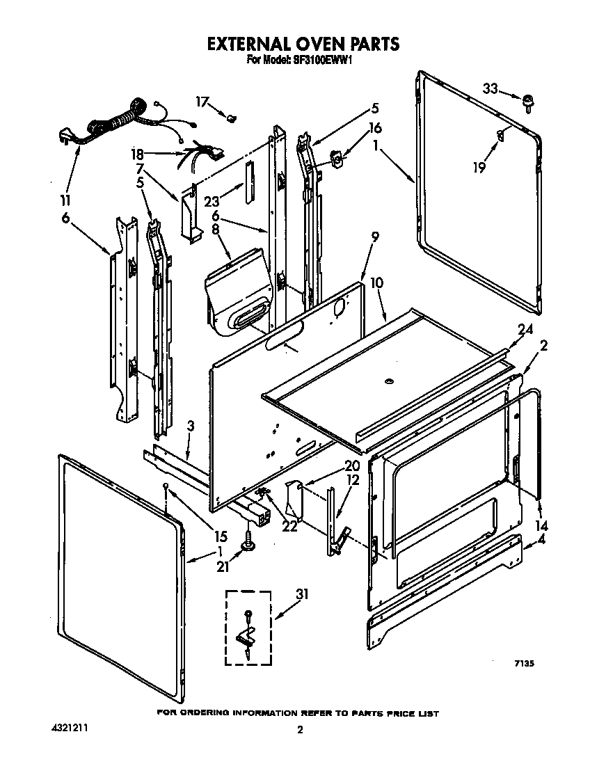 Whirlpool SF3100EWW1 external oven diagram