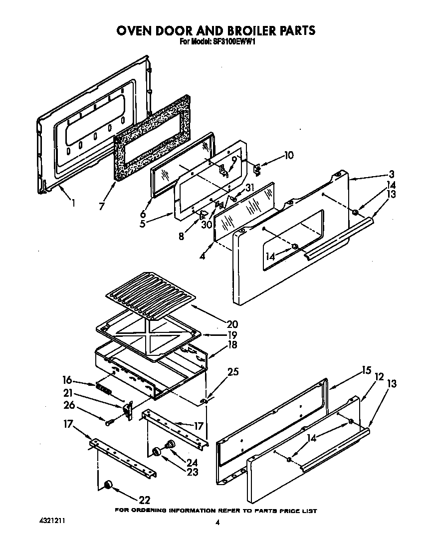 Whirlpool SF3100EWW1 oven door and broiler diagram