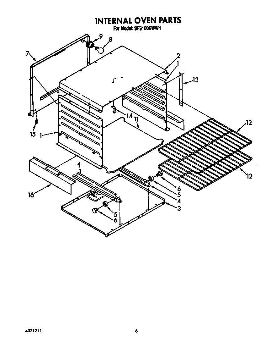Whirlpool SF3100EWW1 internal oven diagram
