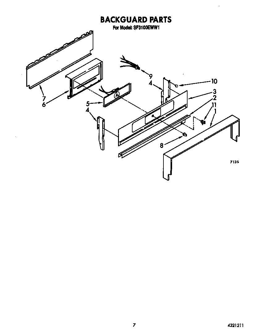 Whirlpool SF3100EWW1 backguard diagram
