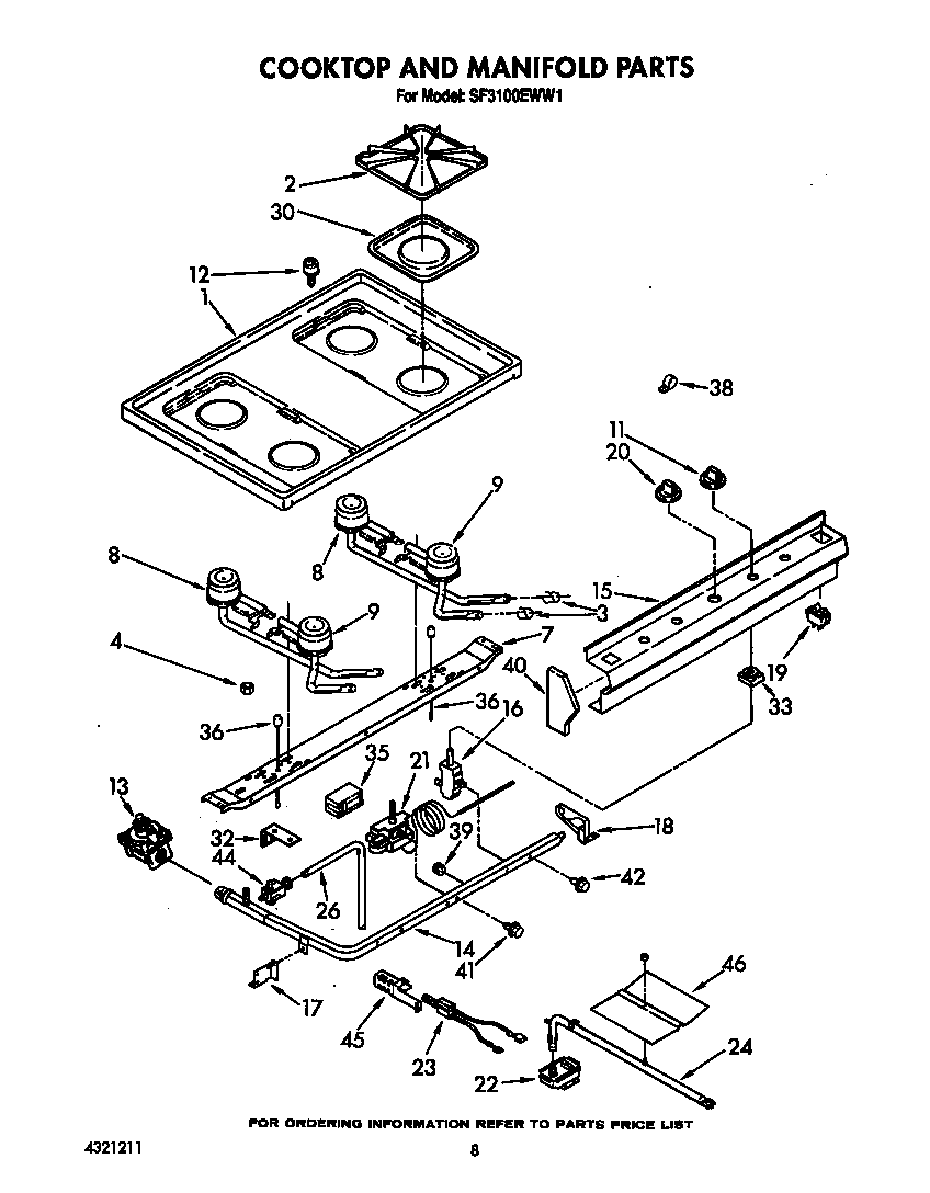 Whirlpool SF3100EWW1 cooktop and manifold diagram