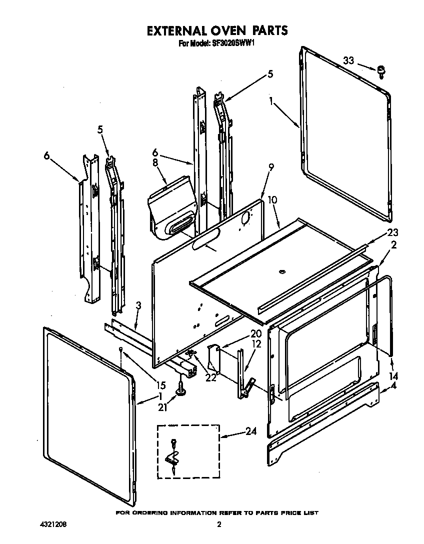 Whirlpool SF3020SWW1 external oven diagram