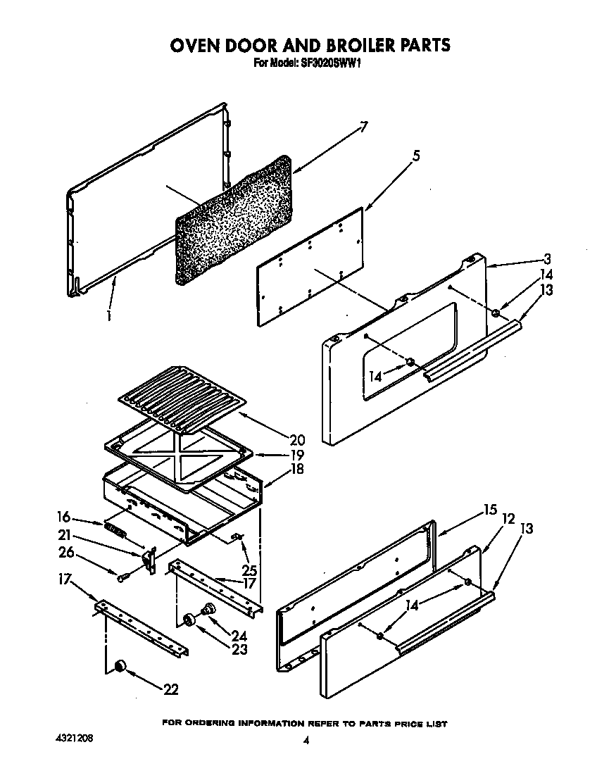 Whirlpool SF3020SWW1 oven door and broiler diagram