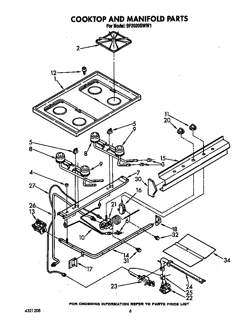 Whirlpool SF3020SWW1 cooktop and manifold diagram